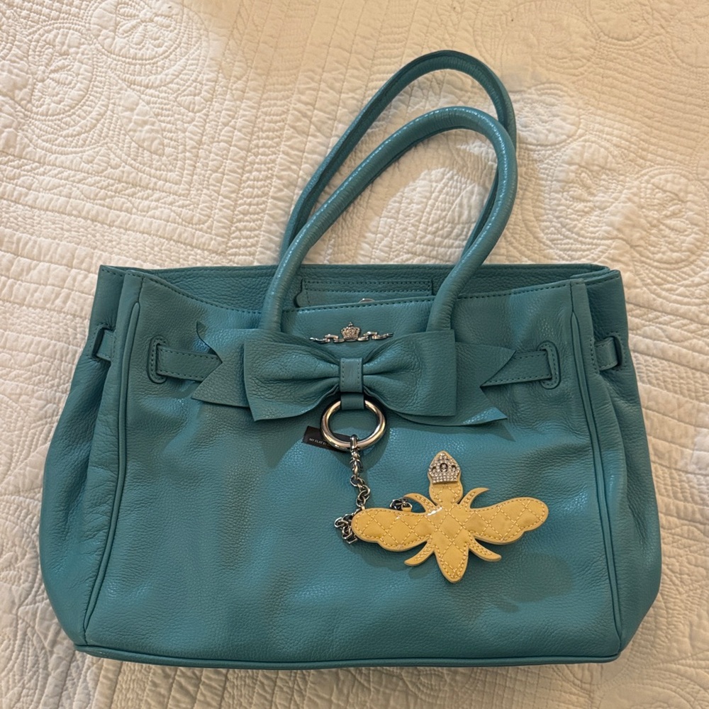 My Flat In London Elegant Teal Handbag with Bow Accent